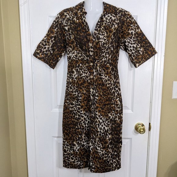 Veronica Beard Seki Leopard Printed Linen Dress - size 0 - Picture 3 of 15